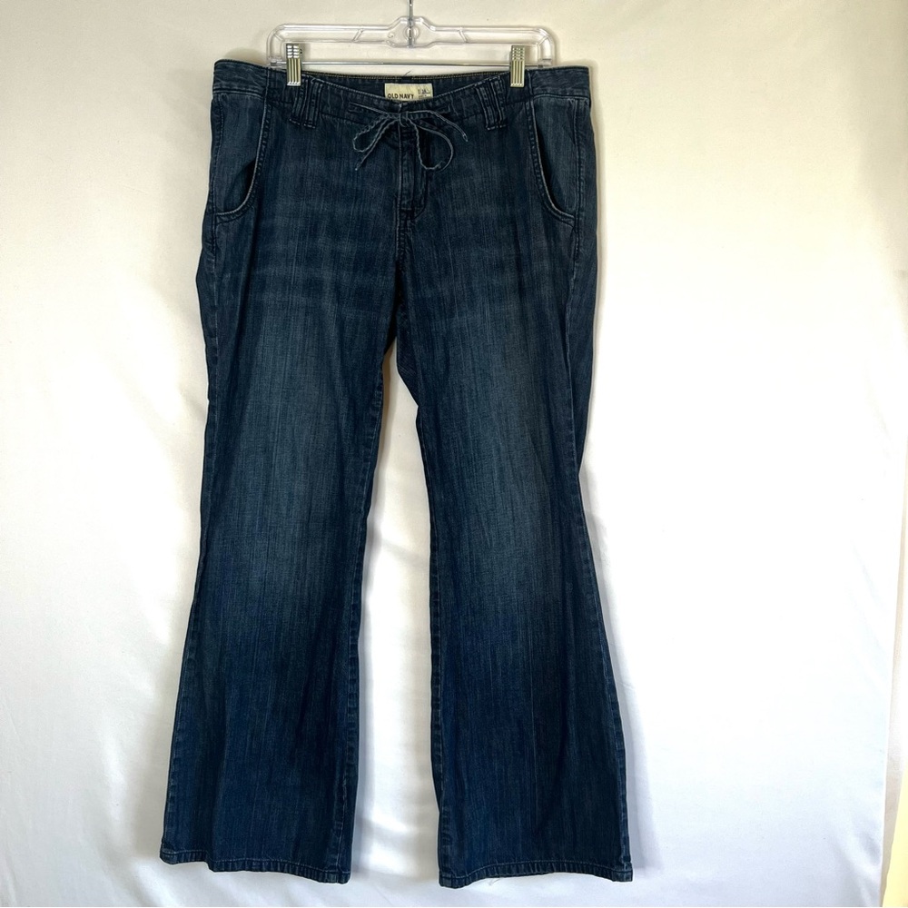 VTG Old Navy Y2K Bootcut Jeans Dark Wash Mid Rise Drawsting Womens Sz 14 Reg
